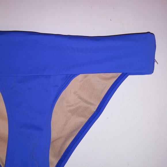 Victoria Secret Swim Bikini Bottom XS Solid Blue Foldover Waist Color Code 868 - Picture 3 of 8
